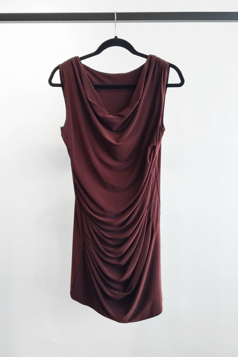 Cowl Neck Sleeveless Dress Brown